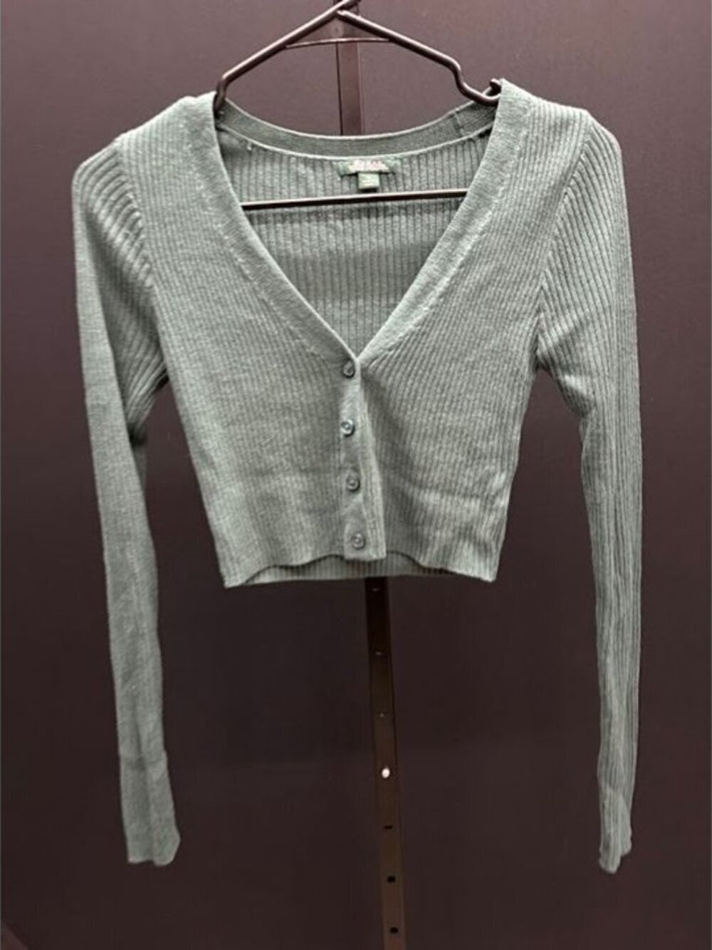 Wild Fable Green Ribbed Cropped Cardigan Sweater